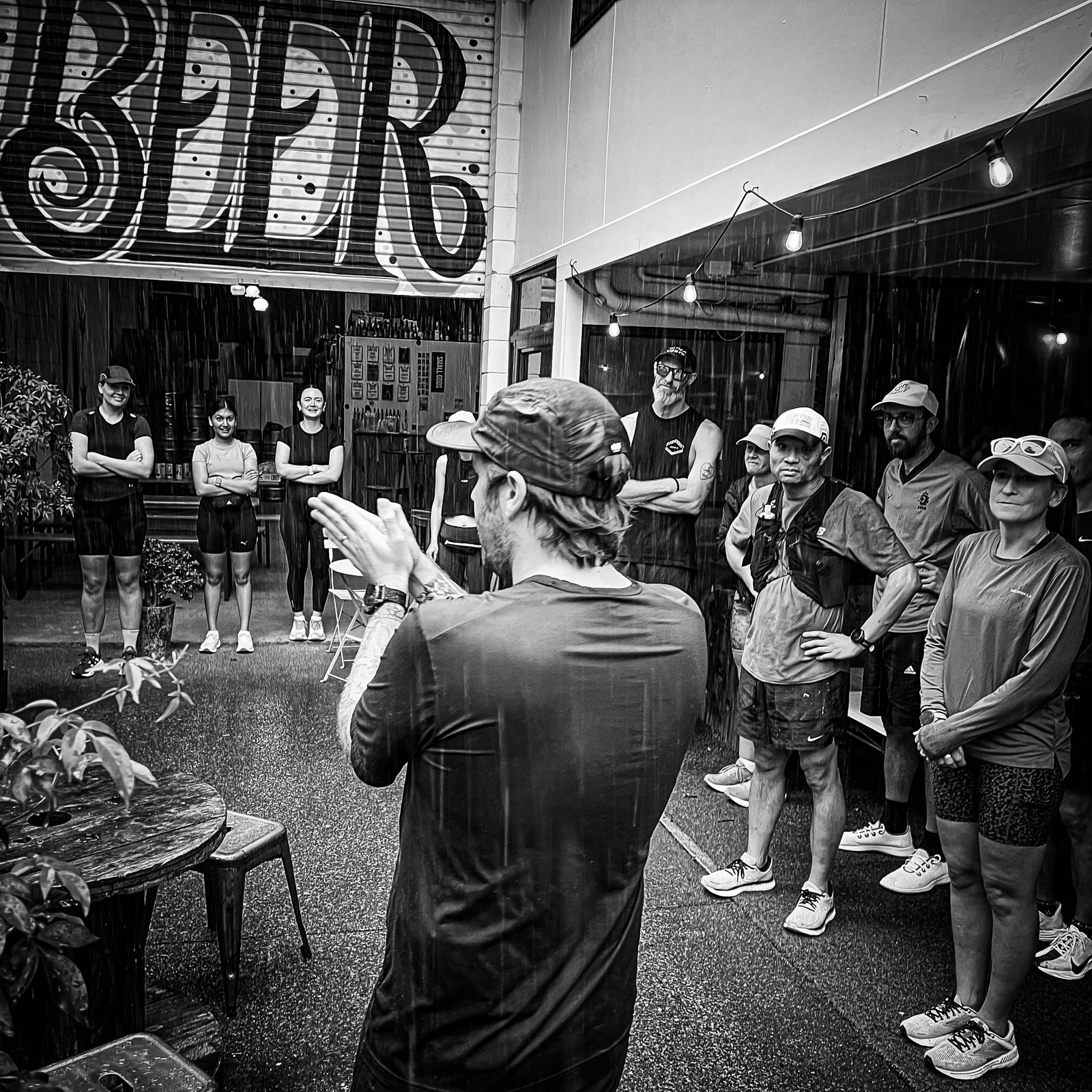 Beer Jerk Run Club runners gathered outside Small Gods before a Monday run.